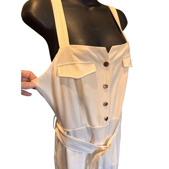Zara Womens Cream Sleeveless Jumpsuit With Belt & Button Detail Size L - Picture 3 of 16